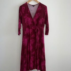 Torrid Maroon and pink 3/4 sleeve faux wrap dress